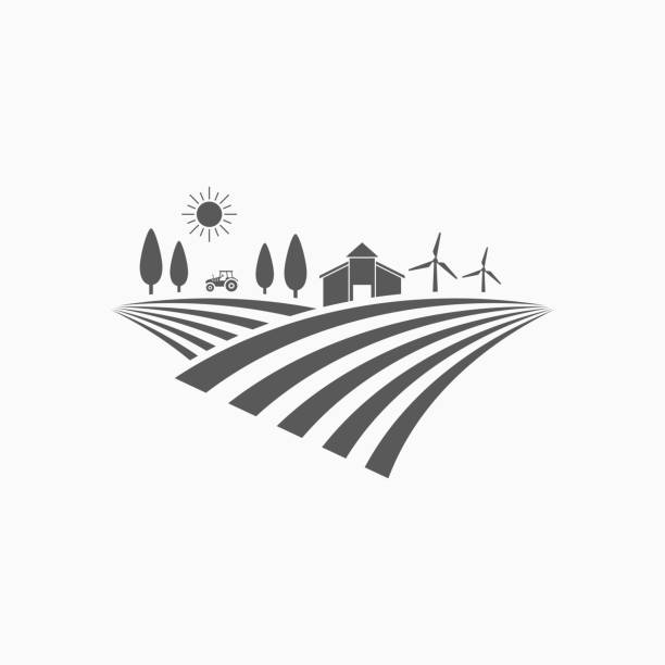 ilustrações, clipart, desenhos animados e ícones de ícone de campo agrícola, vetor de campo, ilustração lea - lea