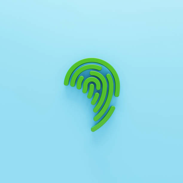 青色の背景に分離されたボリュームグリーン指紋アイコン。3d レンダリングされたデジタル シンボル。ウェブサイト、インターネットマーケティング、プレゼンテーション、ロゴデザインテ - fingerprint blue human finger fingermark点のイラスト素材／クリップアート素材／マンガ素材／アイコン素材