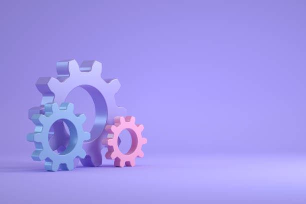 Gears, minimal teamwork business concept 3d render gears, minimal teamwork business concept. Togetherness, progress, technology. gearstick stock pictures, royalty-free photos & images