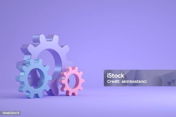 Gears Minimal Teamwork Business Concept Stock Photo - Download Image Now - Gear - Mechanism, Three Dimensional, Gearshift