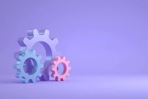 3d render gears, minimal teamwork business concept. Togetherness, progress, technology.