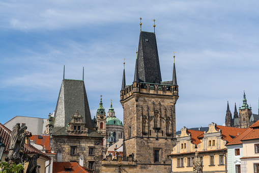 Prague, Czechia - 23 September, 2021: skyline and rooftops in the historic city center of downtown Prague