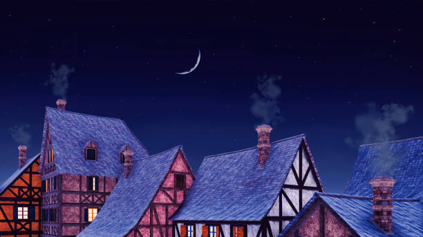 istock House roofs with smoking chimneys and night sky 3D 1348229019