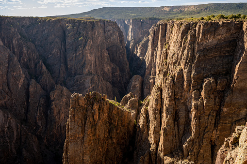 Rock Juts Out from Canyon Wall from North Rim of Black Canyon of the Gunnison in Colorado