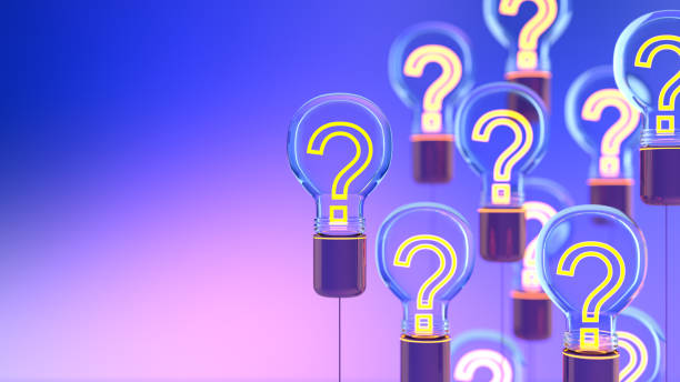 innovation and new ideas lightbulb concept with question mark - perguntando imagens e fotografias de stock