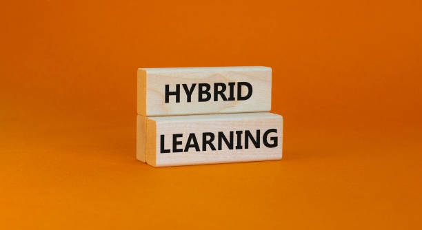 istock Hybrid learning symbol. Concept words 'Hybrid learning' on wooden blocks on a beautiful orange background. Business, educational and hybrid learning concept, copy space. 1348247148