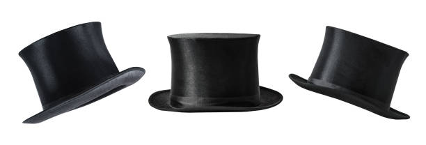 Old Fashion Black Men Hats on White Background stock photo