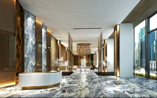 istock 3d render of luxury hotel reception and lobby 1348249405