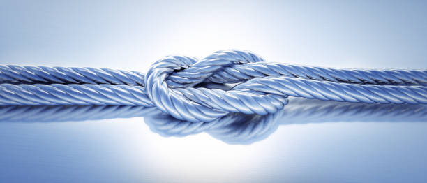 reef knot, square knot isolated on white background - nylon strings imagens e fotografias de stock