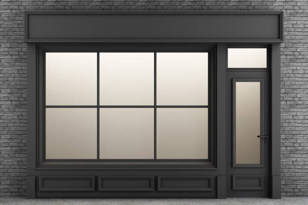 istock Shop Front. Exterior horizontal windows empty for your store product presentation or design loft style with brick wall 3d rendering 1348250585