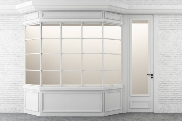 istock Shop Front. Exterior horizontal windows empty for your store product presentation or design loft style with brick wall 3d rendering 1348250591