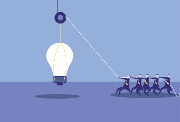 istock The merchants used pulleys to lift the light bulb. 1348255076