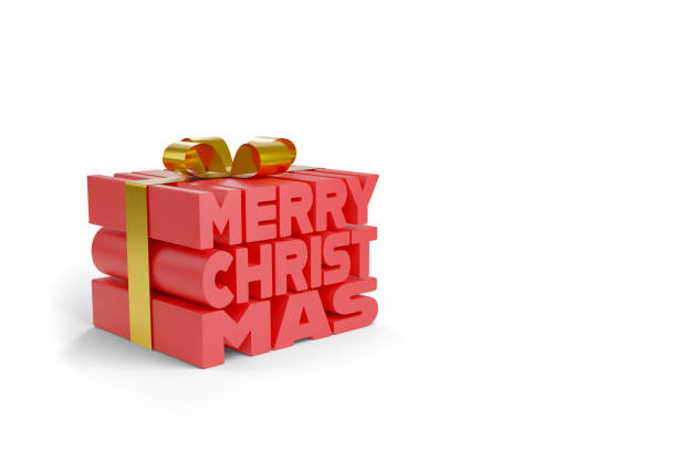 istock Gift box with merry christmas text in three dimensions isolated on white background. 3d illustration. 1348256598