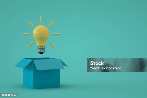 Idea Light Bulb From Opened Box Thinking Outside The Box Concept Stock Photo - Download Image Now