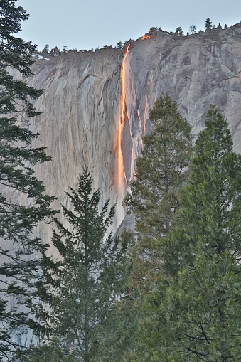 February 2021 - Annual Yosemite Firefall where the sunset hits horsetail falls just right so that the waterfall appears to be made of fire.