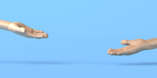 istock Hand offering help to another hand. 3D illustration. 1348266051