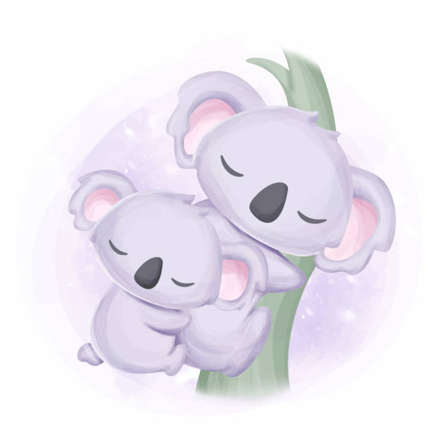 счастливая семья мамочка и малыш коала - koala animal love cute stock illustrations