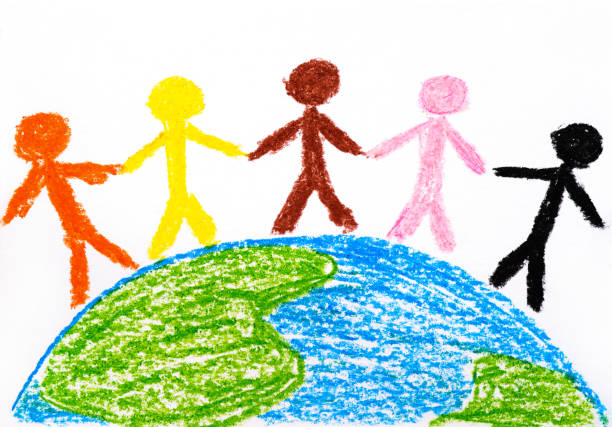 istock Different people on the Earth. Hand drawing by oil pastels. 1348268888