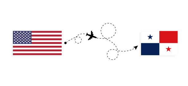 ilustrações, clipart, desenhos animados e ícones de voo e viagem dos eua para o panamá pelo conceito de viagem de avião de passageiros - panama map flag patriotism