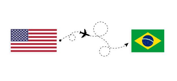 flug und reise von usa nach brasilien mit dem passagierflugzeug reisekonzept - usa airport airplane cartography stock-grafiken, -clipart, -cartoons und -symbole