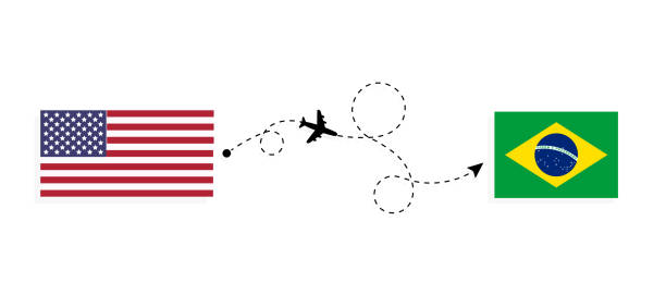 перелет и перелет из сша в бразилию на пассажирском самолете концепция путешествия - usa airport airplane cartography stock illustrations