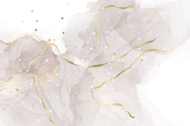 パステル赤面ベージュの水彩の背景結婚式のテンプレートのための黄金の行。アルコールインク効果を持つ大理石のヌード茶色の流体絵画。抽象的な象牙の美的ボヘミアン背景 - marbled effect backgrounds paper textured点のイラスト素材／クリップアート素材／マンガ素材／アイコン素材