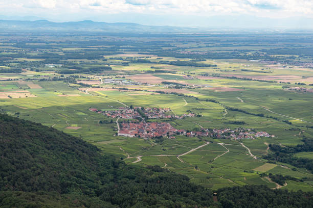 istock Aerial view of fields and village 1348277856