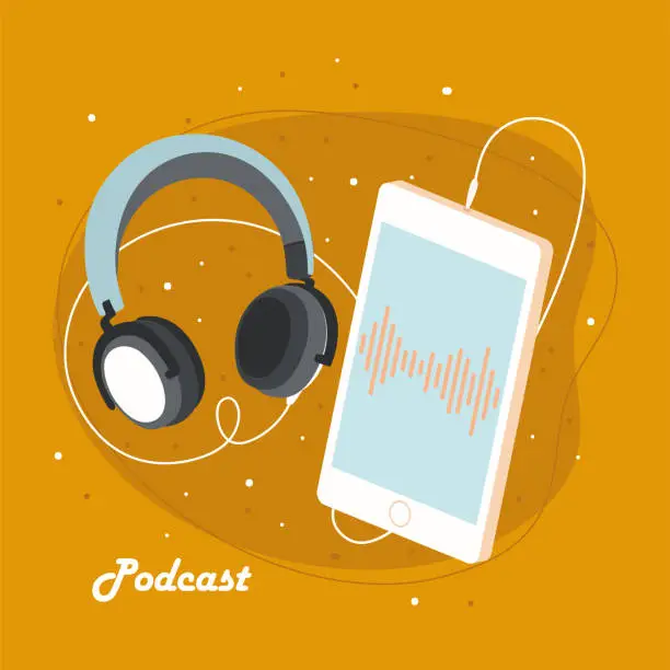 Vector illustration of podcast mobile and earphones