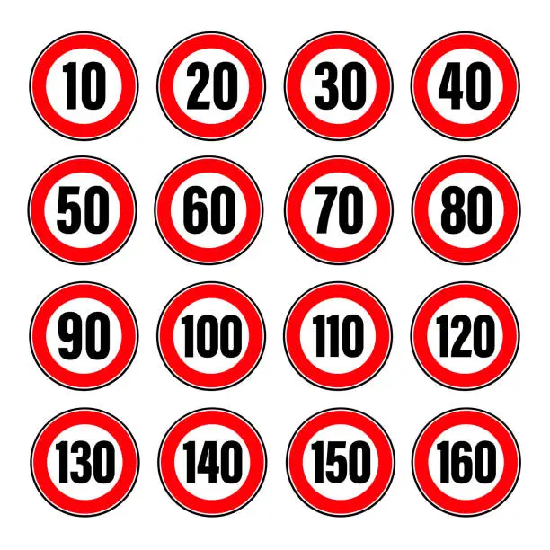 Vector illustration of Speed limit sign set red and white