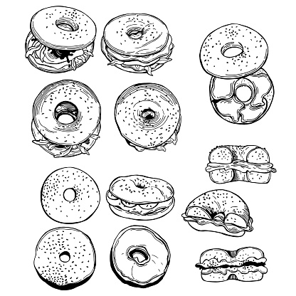 Hand-drawn bagels set. Vector sketch  illustration.