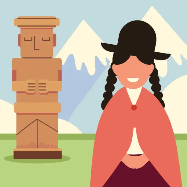 Vector illustration of bolivian woman and lanscape