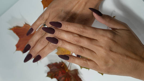 burgundy manicure nail art Autumn burgundy manicure nail art fall nail art stock pictures, royalty-free photos & images