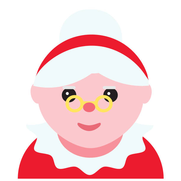 Christmas icon with red Mrs Claus smiling Vector illustration of a Christmas Flat Design Icon on white background. Includes vector eps and high resolution jpg in download. Easy to edit vector. mrs claus stock illustrations