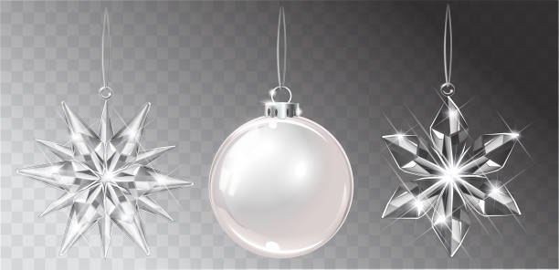 Collection of vector realistic transparent Christmas balls on a light abstract background. Christmas decoration.  Glass sphere and sparkling translucent crystals. Collection of vector realistic transparent Christmas balls on a light abstract background. Christmas decoration.  Glass sphere and sparkling translucent crystals. crystalline inclusion complex stock pictures, royalty-free photos & images