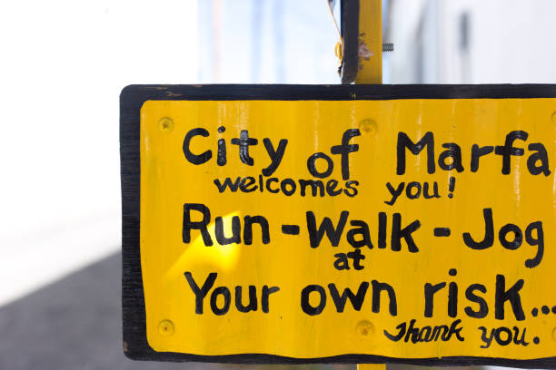 istock Marfa, TX: Yellow Sign Reading 