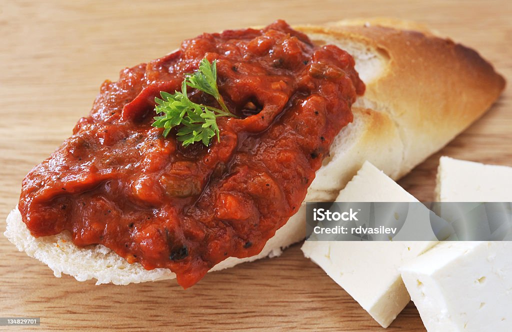 Bulgarian Chutney Bulgarian Chutney with bread and cheese Bread Stock Photo