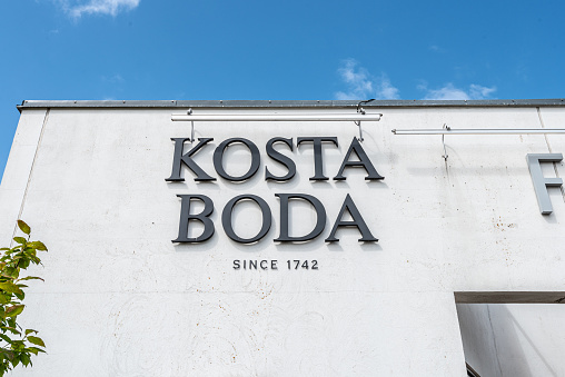 Helsingborg, Sweden - July 18 2021: Kosta Boda logo outside a shop.