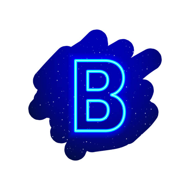 LED blue glow neon font. Realistic neon explosion. Letter B Alphabet of night show among the stars. Vector illustration uppercase font. 3d isolated On White Background. fire letter b stock illustrations