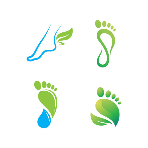 ilustrações de stock, clip art, desenhos animados e ícones de foot care logo design template - reflexology pedicure massaging human foot