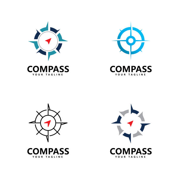 kompass logo symbol vektor vorlagendesign - compass east white vector stock-grafiken, -clipart, -cartoons und -symbole