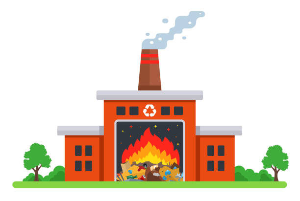 ilustrações de stock, clip art, desenhos animados e ícones de city waste incineration plant. harmful emissions into the atmosphere - incinerator