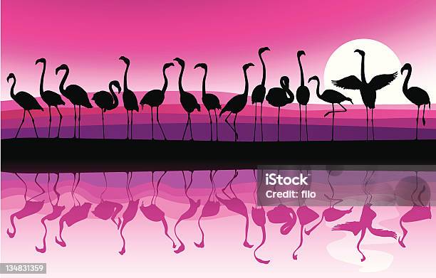 Flamingo Tle - Stockowe grafiki wektorowe i więcej obrazów Flaming - Flaming, Sylwetka, Skrzydło zwierzęcia