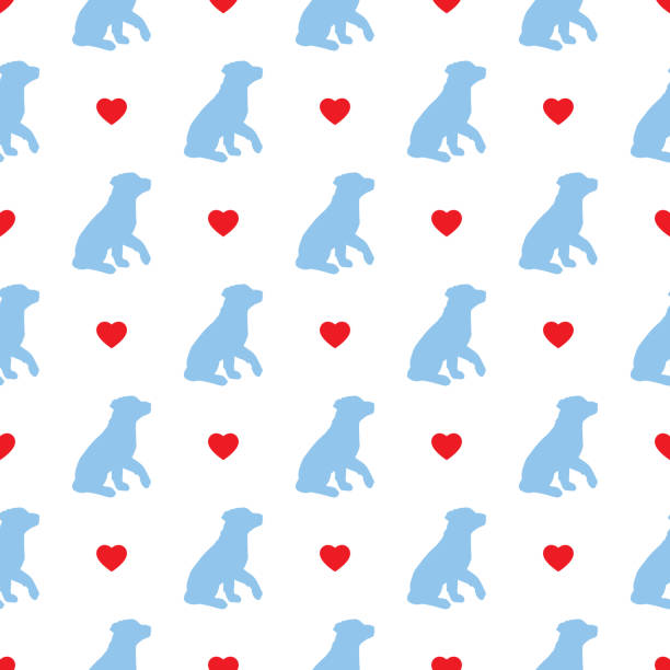 puppy heart print seamless pattern - dog mixed breed dog puppy white background stock illustrations