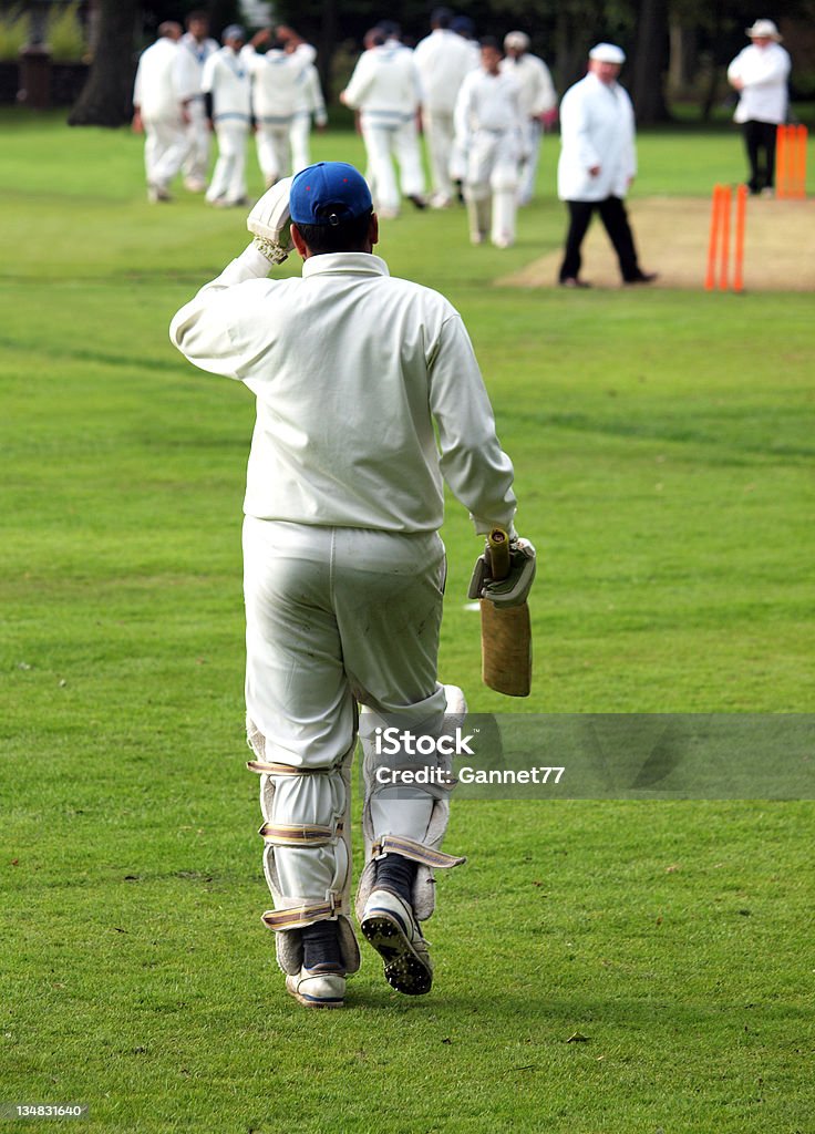 Cricket bateador salir al campo - Foto de stock de Batear libre de derechos