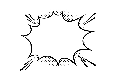 Comic boom speech bubble with halftone. Puff shape for surprising and explosive events. Vector illustartion isolated in white background