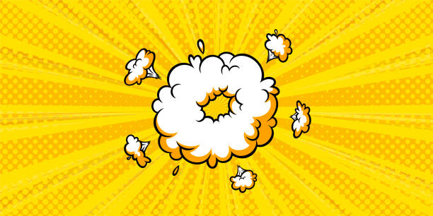 überraschende boom-wolke im halbtonhintergrund für verkäufe und promotionen. bannervorlage für überraschungen und platzende ereignisse. vektor-illustration - breaking wind audio stock-grafiken, -clipart, -cartoons und -symbole