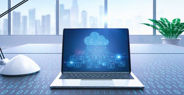 Cloud computing technology in office stock photo