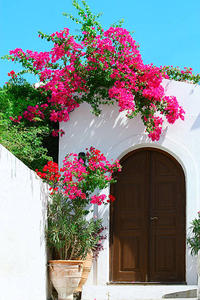 Door in Lindos - island Rhodes, Greece Door in Lindos - island Rhodes, Greece. nook architecture photos stock pictures, royalty-free photos & images