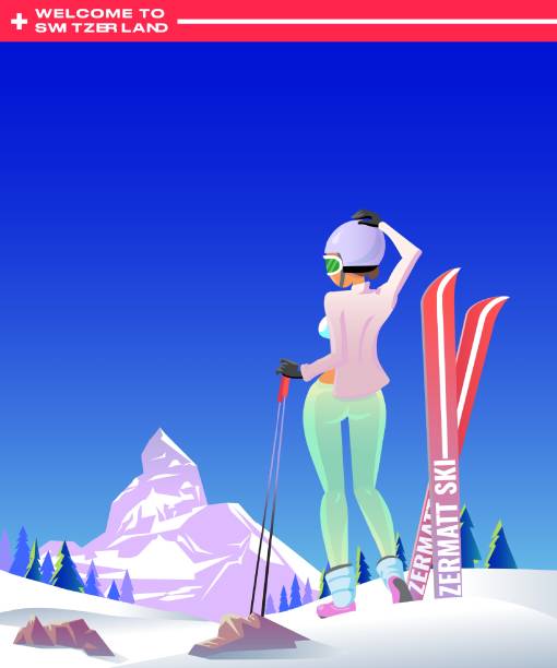 istock Ski and snowboard. Winter sport creative poster design. Cartoon style character on vintage background. Vector illustration. 1348320749