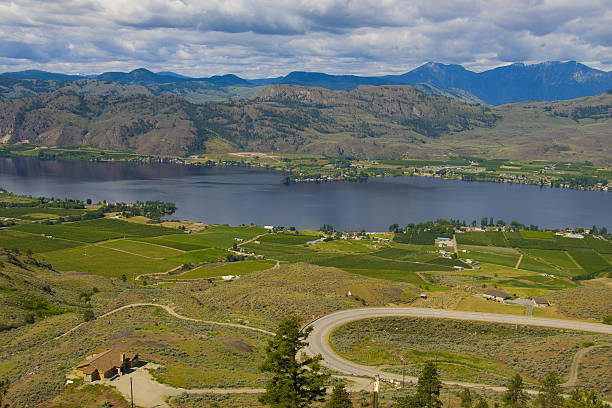 widok z lotu ptaka na osoyoos wino valley - lake osoyoos zdjęcia i obrazy z banku zdjęć